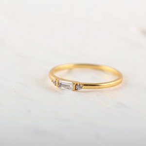 Baguette Ring, Dainty Baguette Stacking Ring, 14k Gold Vermeil Minimalist Ring, CZ Ring, Baguette Ring, Thin Baguette Ring, Delicate Ring image 4