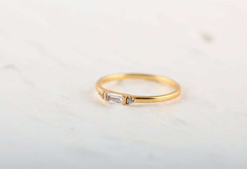 Baguette Ring, Dainty Baguette Stacking Ring, 14k Gold Vermeil Minimalist Ring, CZ Ring, Baguette Ring, Thin Baguette Ring, Delicate Ring image 4