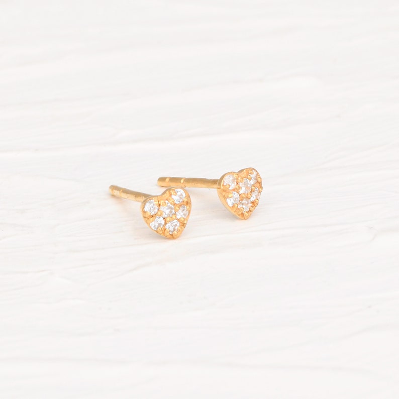 Heart Stud, Cubic Zirconia Stud, Minimalist Heart Earrings, 14k Gold Vermeil Heart Stud, Gift For Friend, Gold Cz Stud, Dainty Stud image 2