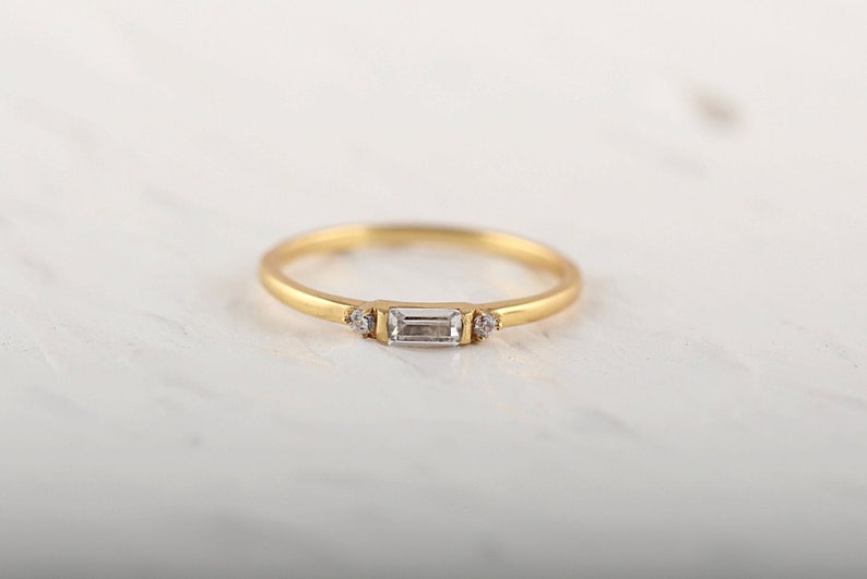 Baguette Ring, Dainty Baguette Stacking Ring, 14k Gold Vermeil Minimalist Ring, CZ Ring, Baguette Ring, Thin Baguette Ring, Delicate Ring image 2