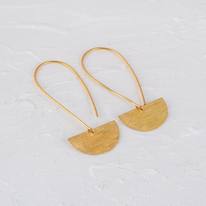 Gold Geometric Earrings, Long Earrings, 14k Gold Vermeil Earrings, Golden Dangle Earrings, Gift Earrings, Texture Earring, Gift for women image 1