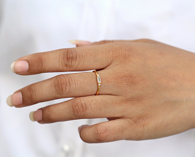 Baguette Ring, Dainty Baguette Stacking Ring, 14k Gold Vermeil Minimalist Ring, CZ Ring, Baguette Ring, Thin Baguette Ring, Delicate Ring image 5