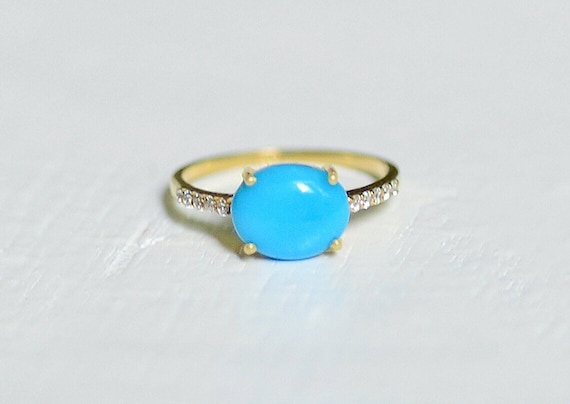 Sleeping Beauty Turquoise Ring, Gold Turquoise Ring, Blue Stone