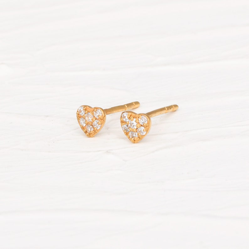 Heart Stud, Cubic Zirconia Stud, Minimalist Heart Earrings, 14k Gold Vermeil Heart Stud, Gift For Friend, Gold Cz Stud, Dainty Stud image 3