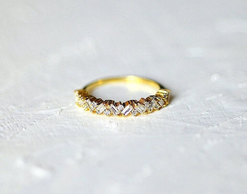 Baguette Ring, Ladies 14k Gold Vermeil Engagement Ring, Baguette Wedding Ring, Gift, Delicate Baguette Ring, Ring For Women image 1