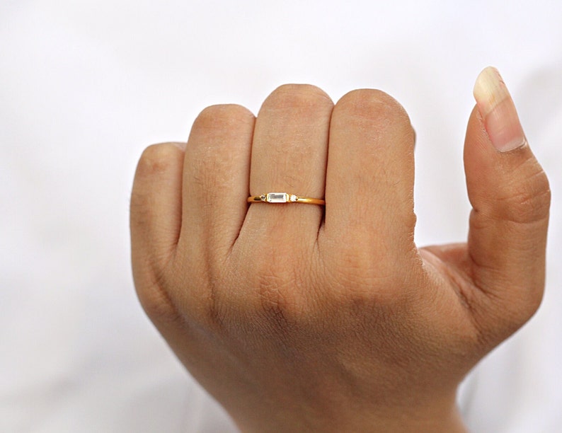 Baguette Ring, Dainty Baguette Stacking Ring, 14k Gold Vermeil Minimalist Ring, CZ Ring, Baguette Ring, Thin Baguette Ring, Delicate Ring image 6