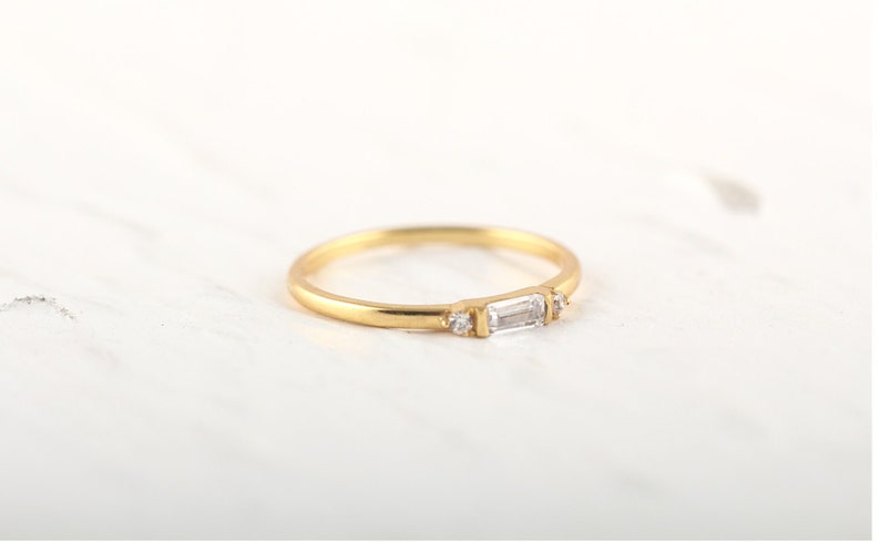 Baguette Ring, Dainty Baguette Stacking Ring, 14k Gold Vermeil Minimalist Ring, CZ Ring, Baguette Ring, Thin Baguette Ring, Delicate Ring image 7