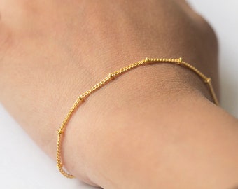Chain Bracelet, Gold Chain Bracelet, Beaded Chain Bracelet, Gold Bracelet, Dainty Thin Gold Chain, Delicate Bracelet, Perfect Gift For Her