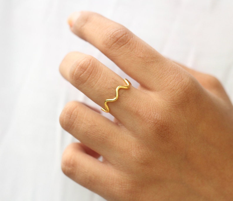 Wave Ring, Zig Zig Ring, Ripple Ring, Caved Band, Ocean Surf Jewelry, Thin Gold Ring, Flat Wavy Ring, Beach Nautical Style, Mountain Ring image 1