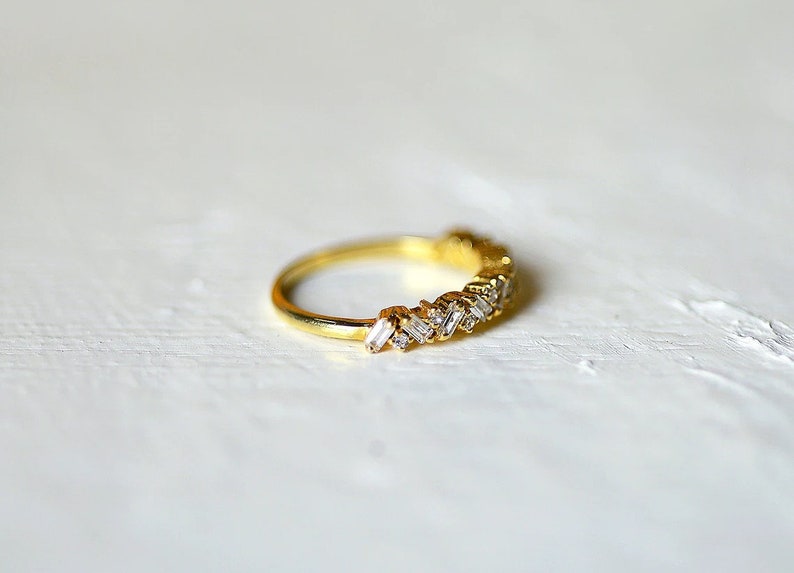 Baguette Ring, Ladies 14k Gold Vermeil Engagement Ring, Baguette Wedding Ring, Gift, Delicate Baguette Ring, Ring For Women image 4