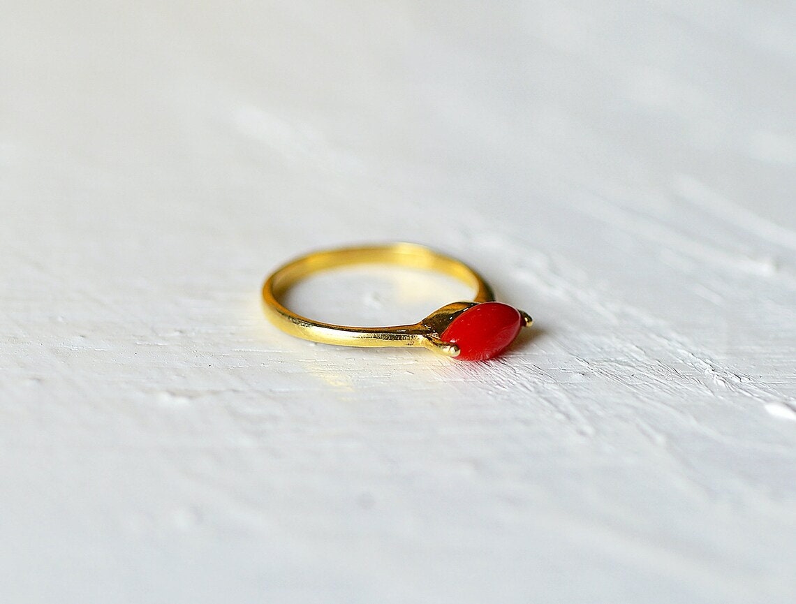 Natural 5 Carat Coral Gemstone coral Ring Designer 14K yellow gold Ring |  eBay