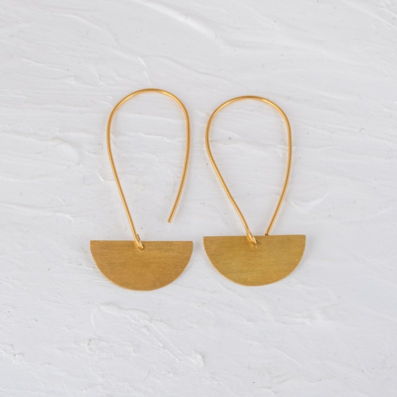 Gold Geometric Earrings, Long Earrings, 14k Gold Vermeil Earrings, Golden Dangle Earrings, Gift Earrings, Texture Earring, Gift for women image 2