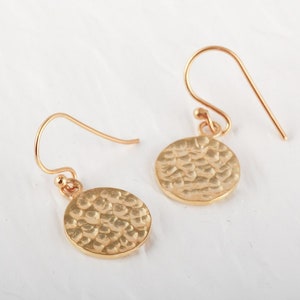 Hammered Disc Drop Earrings, Gold Vermeil Hoops, Golden Coin Dangle Earrings, Hammered Earrings, Round Disc Earrings, Jewelry For Women