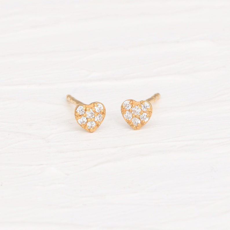 Heart Stud, Cubic Zirconia Stud, Minimalist Heart Earrings, 14k Gold Vermeil Heart Stud, Gift For Friend, Gold Cz Stud, Dainty Stud image 1