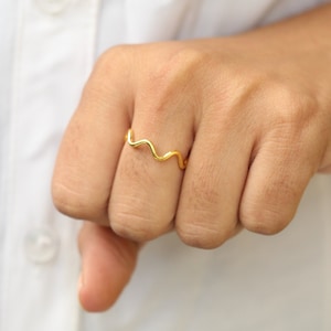 Wave Ring, Zig Zig Ring, Ripple Ring, Caved Band, Ocean Surf Jewelry, Thin Gold Ring, Flat Wavy Ring, Beach Nautical Style, Mountain Ring image 4