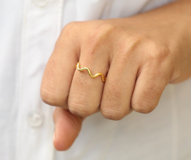 Wave Ring, Zig Zig Ring, Ripple Ring, Caved Band, Ocean Surf Jewelry, Thin Gold Ring, Flat Wavy Ring, Beach Nautical Style, Mountain Ring image 4