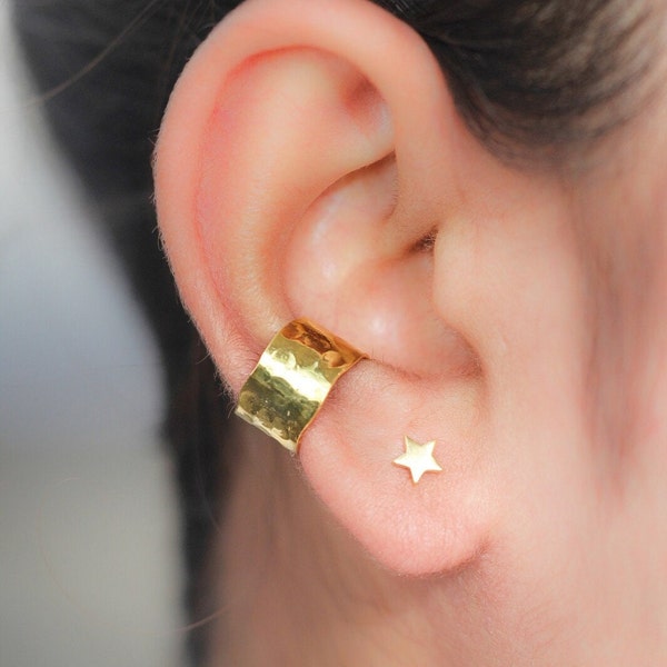 Ear Cuff, Hammered Ear Cuff, Thick Gold Ear Cuff, Cartilage Ear Cuff, No Piercing Earring, Adjustable Ear Cuff, Gift For Her