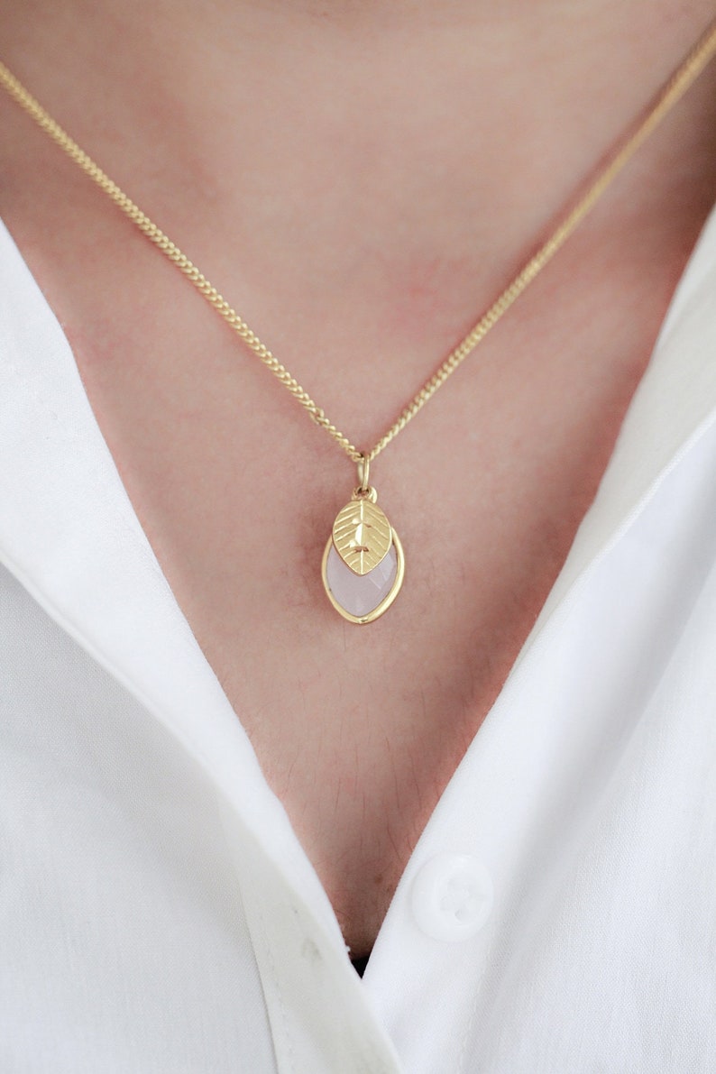 Personalized Birthstone Necklace, Custom Initial Gold Leaf Necklace, Bridesmaid Necklace, Charm Necklace, Delicate Necklace, Unique Gift image 2