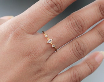 Dainty Marquise Ring, Marquise Ring, Engagement Ring, Stackable Ring With Marquise Crystal, Yellow Gold, Thin Dainty Ring, Gift For Wife