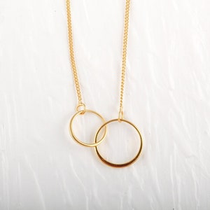 Double Linked Rings Necklace, Double Circle 14k Gold Charm, Karma Circle Necklace, Interlocking Family Circles Necklace, Birthday Gift image 3