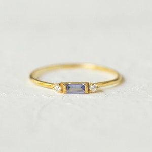 Tanzanite Ring, 14k Gold Vermeil Ring, Dainty Minimalist Band, Anniversary Gift Ring, Tanzanite, Stacking Ring For Her