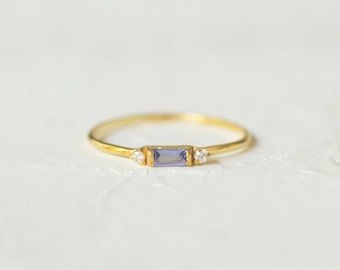 Tanzanite Ring, 14k Gold Vermeil Ring, Dainty Minimalist Band, Anniversary Gift Ring, Tanzanite, Stacking Ring For Her