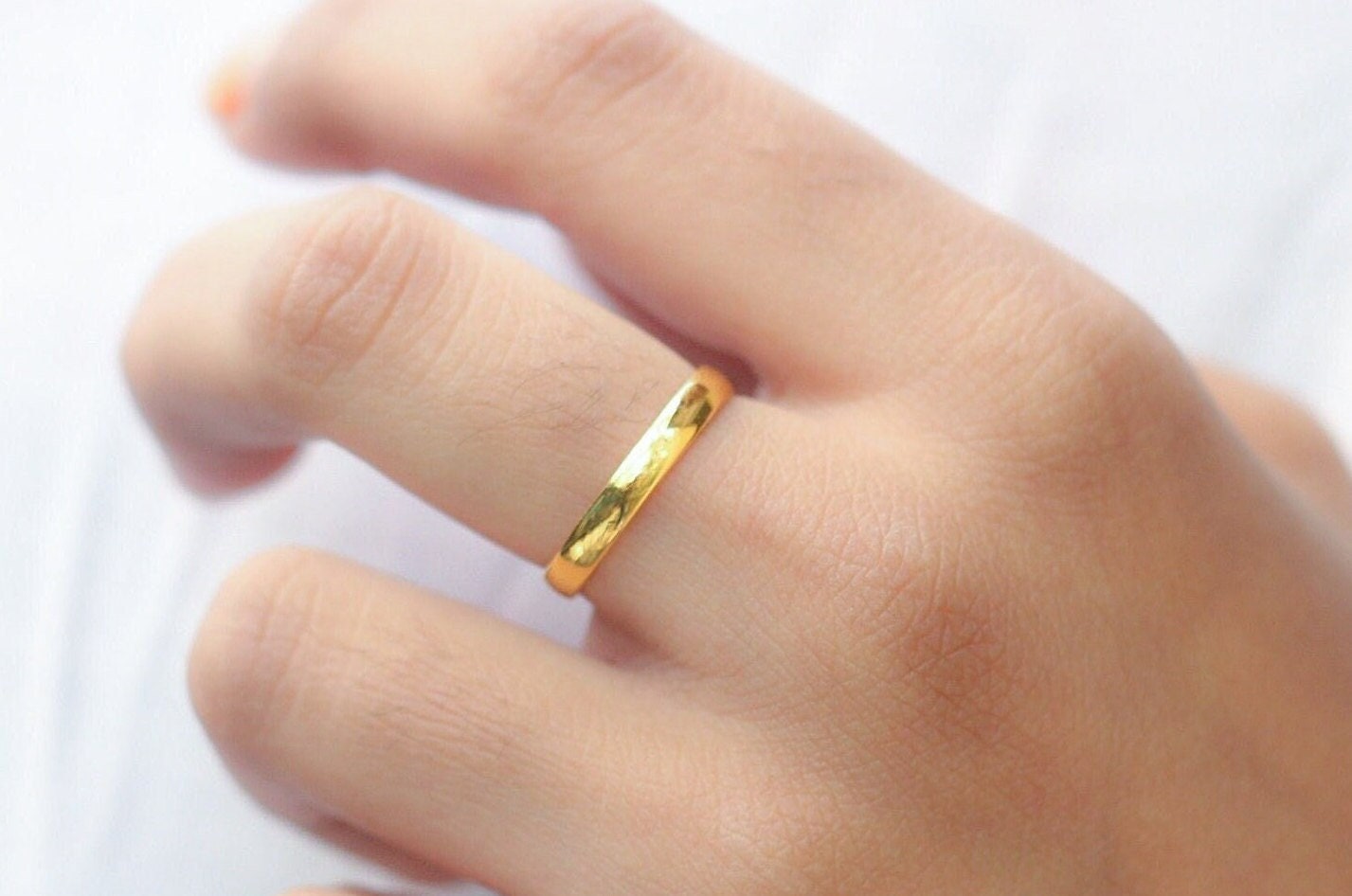 14k Gold Vermeil Band Ring, Plain Gold Band Ring, Simple Wedding Band, Gold Band, Promise Ring, 3mm Gold Band, Half Dome Band, Stacking Ring