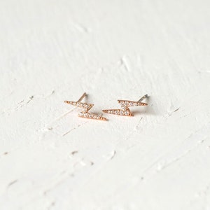 Tiny Lightning Bolt Shape Earrings, Gold Earrings, Flash Bolt Earrings, Thunderbolt Earrings, 14k Gold Earrings, Minimal Jewelry image 2