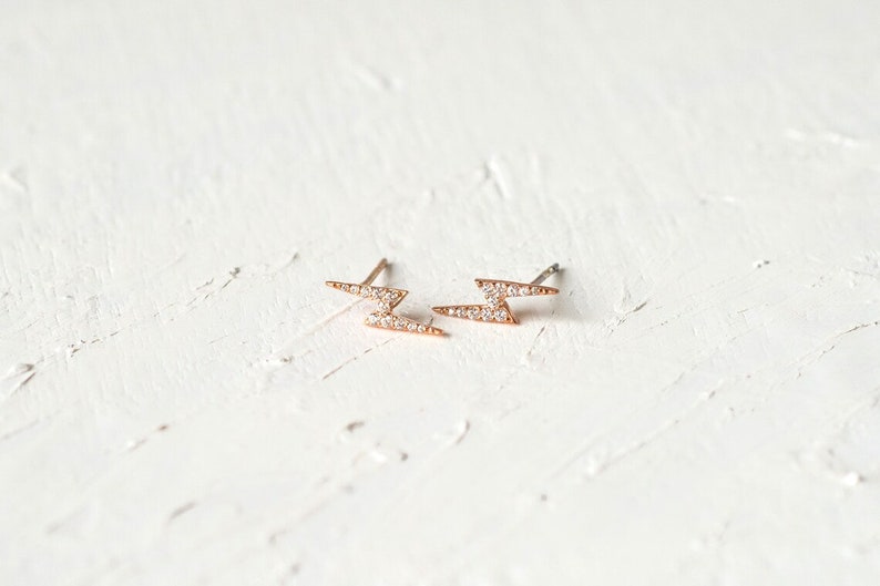 Tiny Lightning Bolt Shape Earrings, Gold Earrings, Flash Bolt Earrings, Thunderbolt Earrings, 14k Gold Earrings, Minimal Jewelry image 2