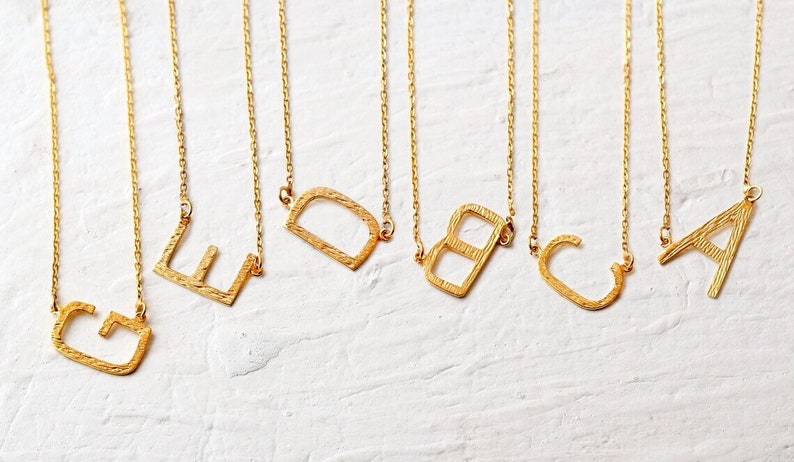 Sideways Initial Necklace, Big Gold Letter Necklace, Monogram Necklace, Large Initial Necklace, Bridesmaids Gifts, Gift For Best Friend image 1