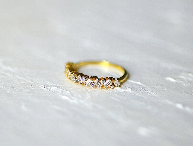 Baguette Ring, Ladies 14k Gold Vermeil Engagement Ring, Baguette Wedding Ring, Gift, Delicate Baguette Ring, Ring For Women image 3
