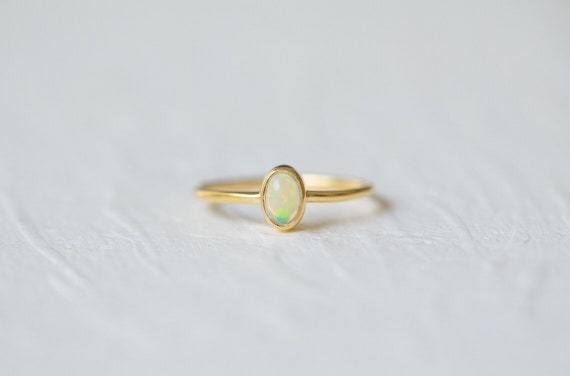Delicate Ring Gift For Wife 14k Solid Gold Promise Ring Oval Shape 14k Solid Natural Ethiopian Fire Opal Ring Wedding Ring