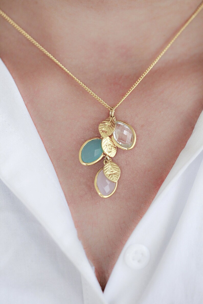Personalized Birthstone Necklace, Custom Initial Gold Leaf Necklace, Bridesmaid Necklace, Charm Necklace, Delicate Necklace, Unique Gift image 4