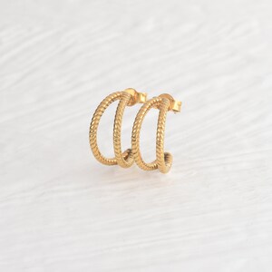 Dainty Tiny Cabled Huggie Hoop Earrings, Twisted Wire Hoop Earring, Hoop Gold Earring, Handmade Hoop Earring, Gift For Wife image 2