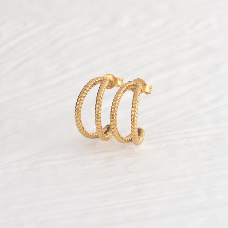 Dainty Tiny Cabled Huggie Hoop Earrings, Twisted Wire Hoop Earring, Hoop Gold Earring, Handmade Hoop Earring, Gift For Wife image 2