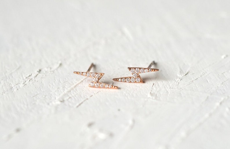 Tiny Lightning Bolt Shape Earrings, Gold Earrings, Flash Bolt Earrings, Thunderbolt Earrings, 14k Gold Earrings, Minimal Jewelry image 1