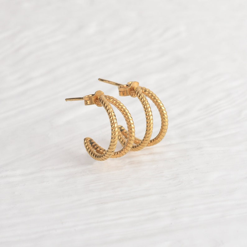 Dainty Tiny Cabled Huggie Hoop Earrings, Twisted Wire Hoop Earring, Hoop Gold Earring, Handmade Hoop Earring, Gift For Wife image 1