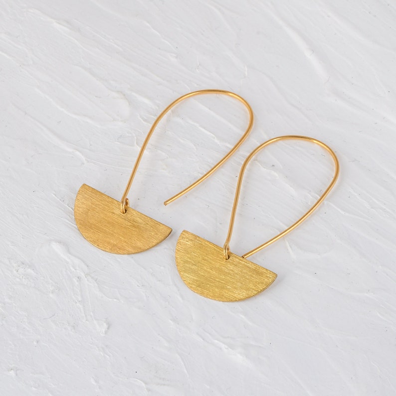 Gold Geometric Earrings, Long Earrings, 14k Gold Vermeil Earrings, Golden Dangle Earrings, Gift Earrings, Texture Earring, Gift for women image 3