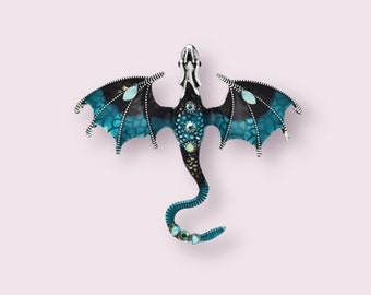 Drachen Emaille Brosche Blau