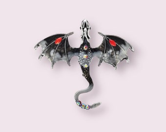 Dragon Enamel Brooch Black