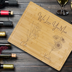 Personalized Cutting Board Mom Gift, Bamboo Cutting Board, Birth Flower Gift, Customized Gift, Valentines Day, Mothers Day, Anniversary Gift