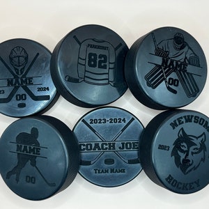 Girls Play Hockey, Custom Engraved Hockey Puck, Personalized Ice Hockey Puck, Hockey Player Gifts, Team Player Gift, End of Year Player Gift