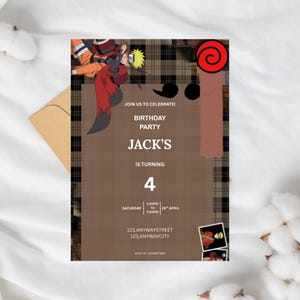 Editable Ninja Birthday Invitation Template | Anime Party Invite for Kids or Teens | Digital Canva Download | Printable Ninja Theme Card