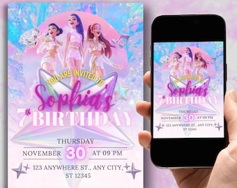 Kpop Birthday Invitation, Editable Canva Template, Korean Pop Music Party (Digital Download)
