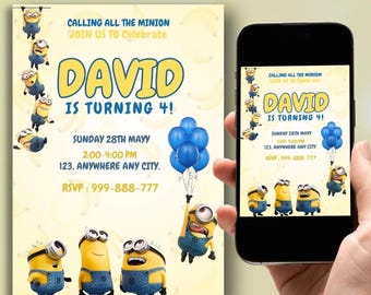 Minions Birthday Invitation, Despicable Me Party Invite, Editable Canva Template Instant Digital Download