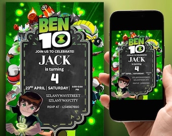 Ben 10 Birthday Invitation, Editable Canva Template, Kids Superhero Evite (Digital Download)