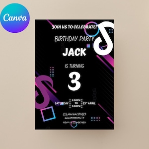 Music Birthday Invitation: Social Media Dance Party, Neon Theme (Digital Download)