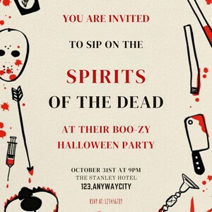 Skeleton Cocktail Halloween Party Invitation: Editable Canva Template (Digital Download