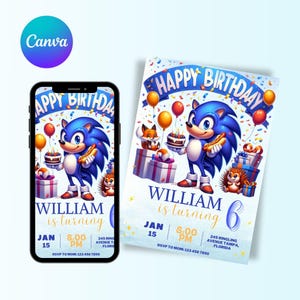 Sonic Geburtstagseinladung: Bearbeitbare Partyeinladung (Digitaler Download)