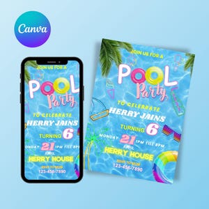 Pool Party Invitation: Editable Summer Birthday Evite (canva Template ...